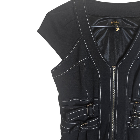 Laundry Black & White Utility Dress Front Zip Buckles Size 4 - Picture 2 of 8
